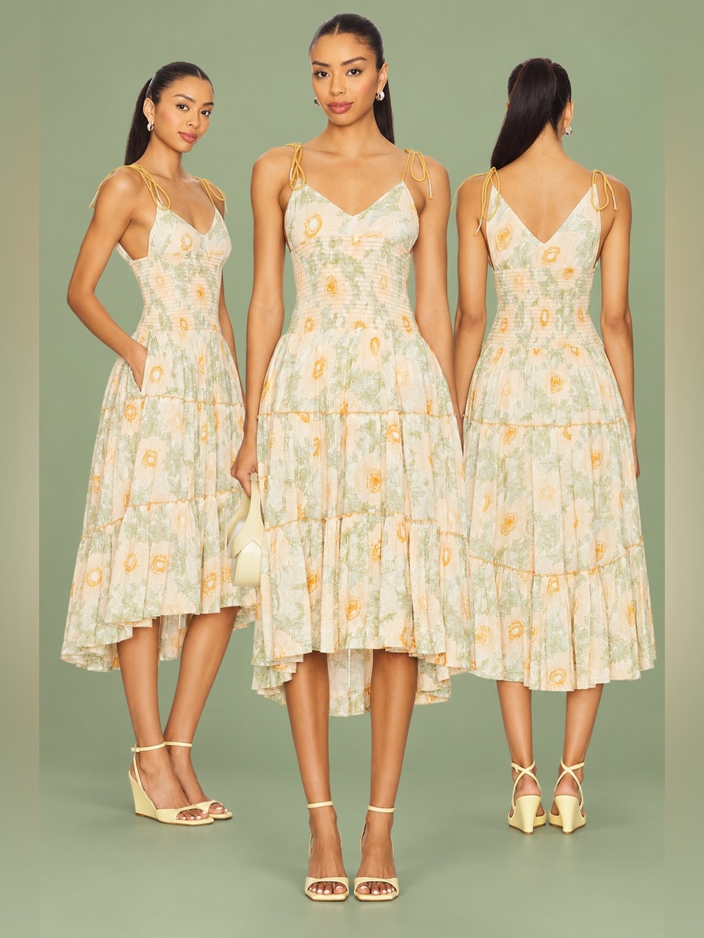 NWT Free People Adriel Floral Midi Dress Ivory Combo M $168